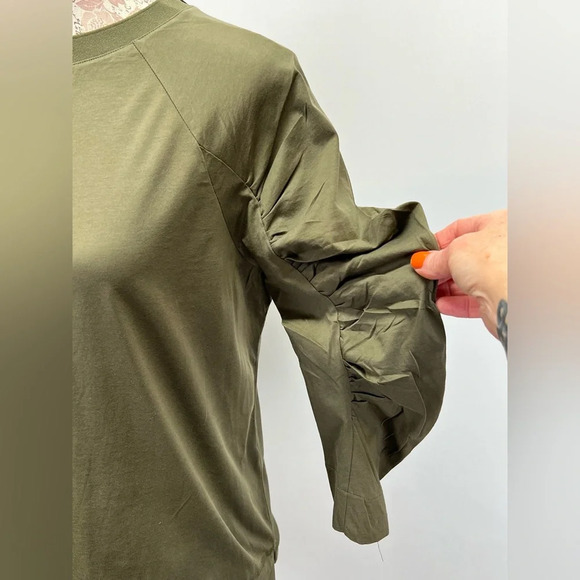 PROLOGUE Military green ruched sleeve crew neck top size S. - Picture 4 of 12